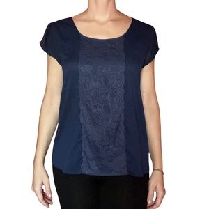 Cynthia Rowley Sleeveless Navy Lace Front Blouse Top